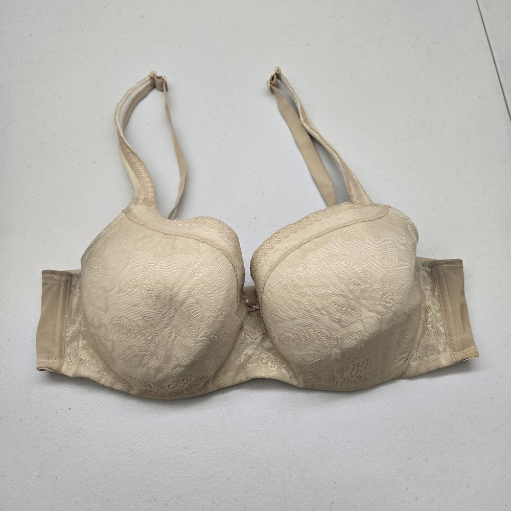 Cacique Women‎ Bra 40D Beige Floral Modern Lace Covered Balconette